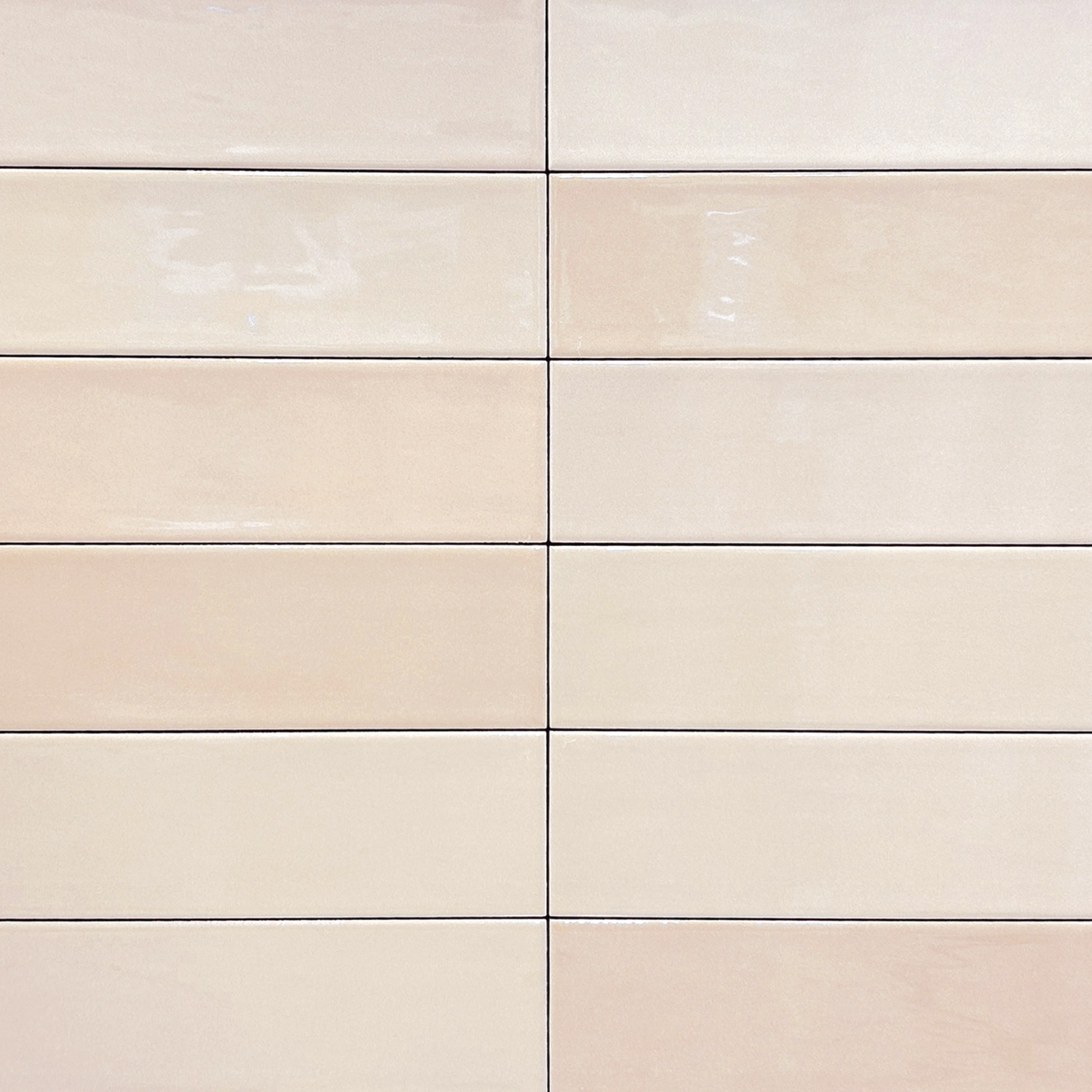 Ten Zellige - Ivory tiles, rectangular and glossy in beige, arranged in two columns and five rows to create a simple, clean, and symmetrical wall pattern.