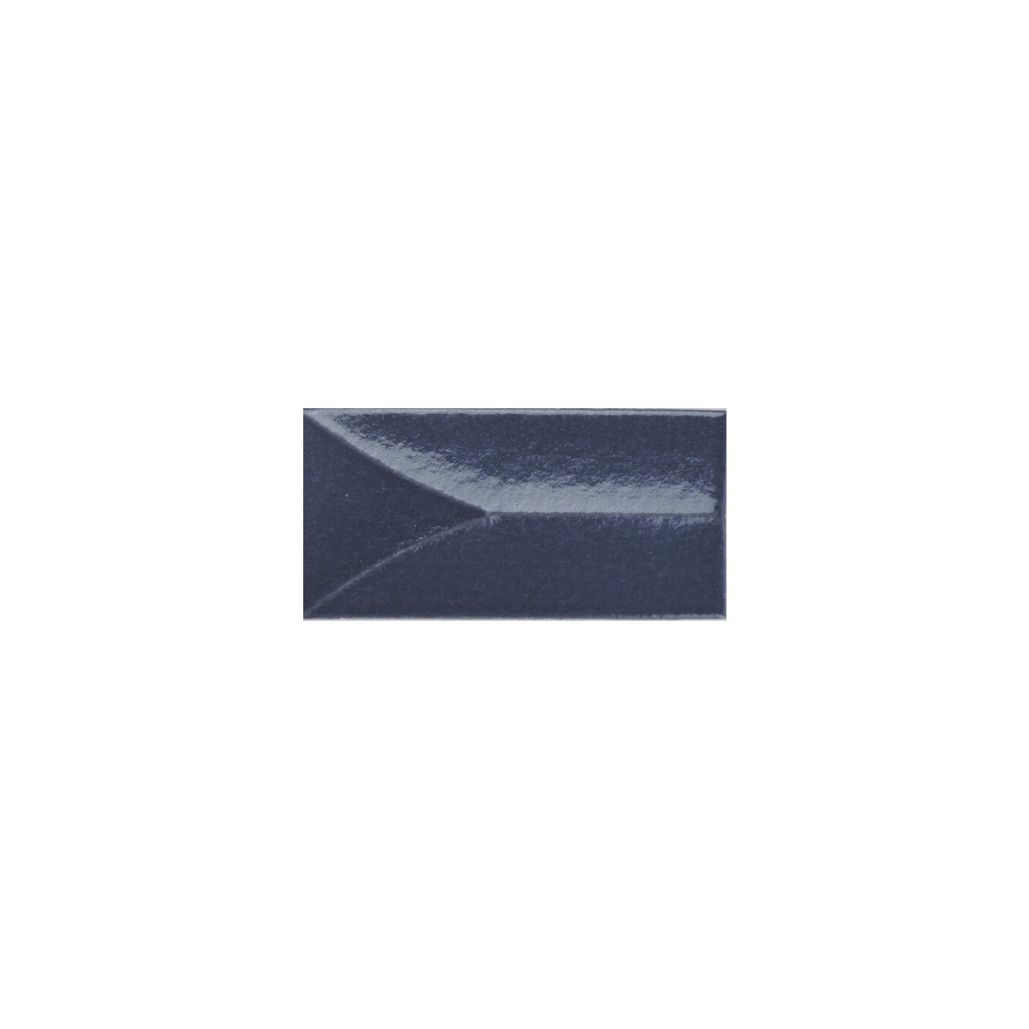 A small, glossy, rectangular Arka - Forma Blue tile featuring subtle diagonal and curved embossed lines, centered on a white background.