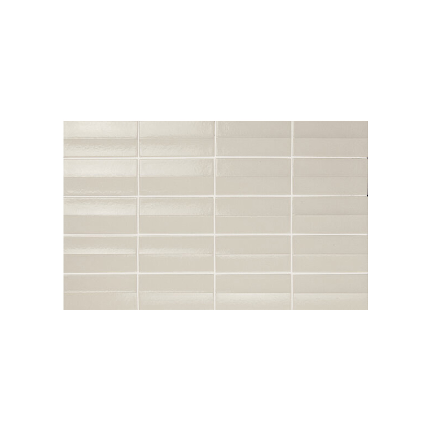 Arka - Ona Bone: Rectangular beige ceramic tiles arranged in a horizontal grid pattern, featuring a glossy finish and visible grout lines, displayed on a white background.