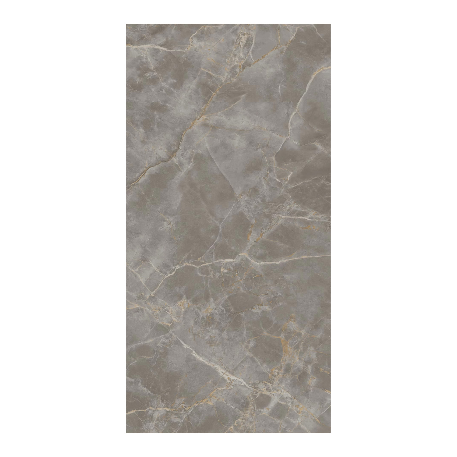 Rectangular slab of Fior Di Bosco gray marble featuring natural white and gold veining patterns throughout the surface, displayed vertically on a white background.
