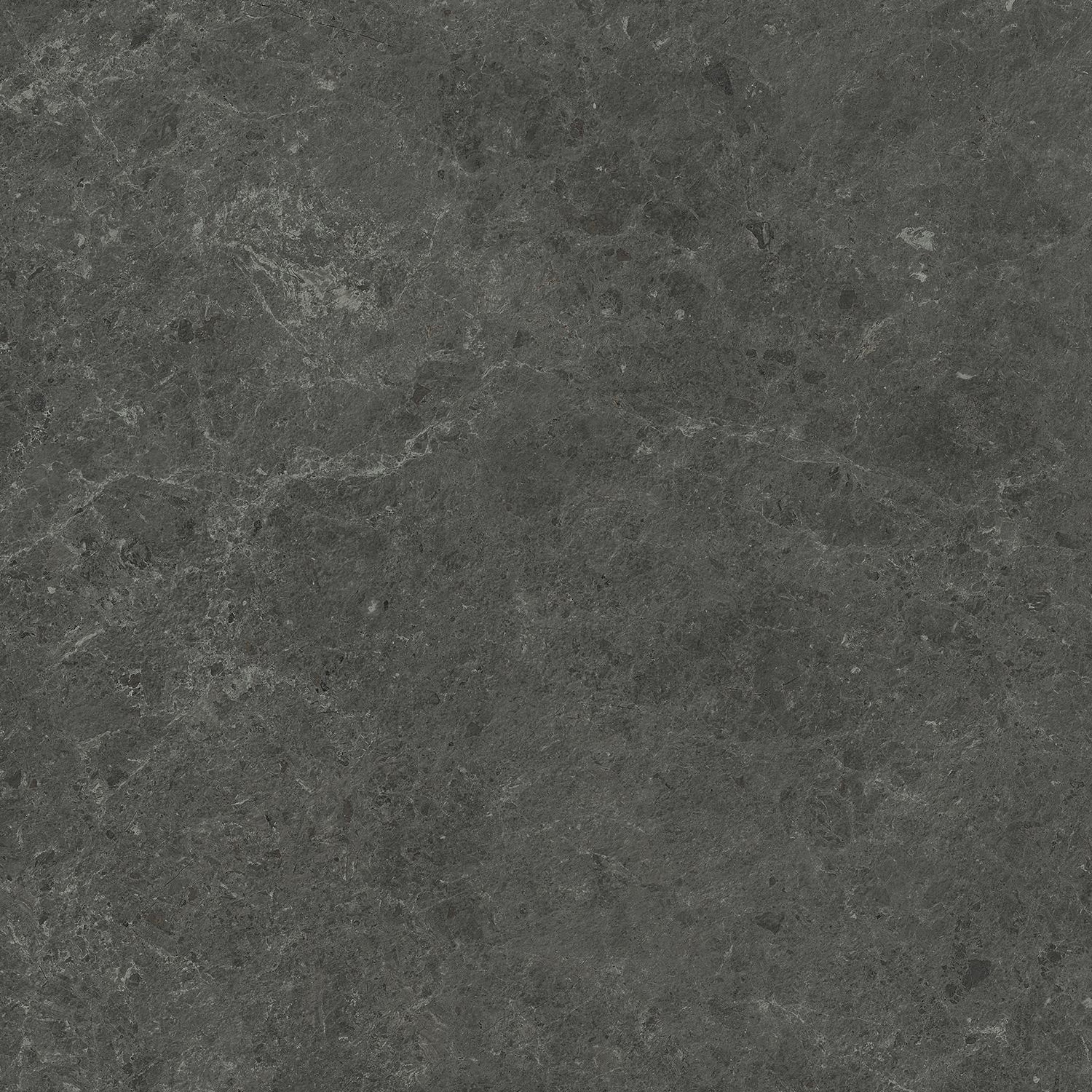 Nyra - Charcoal features a dark gray textured stone surface with subtle white veining and natural patterns, reminiscent of polished marble or granite. Its mottled, rough texture imparts a natural and organic appearance.
