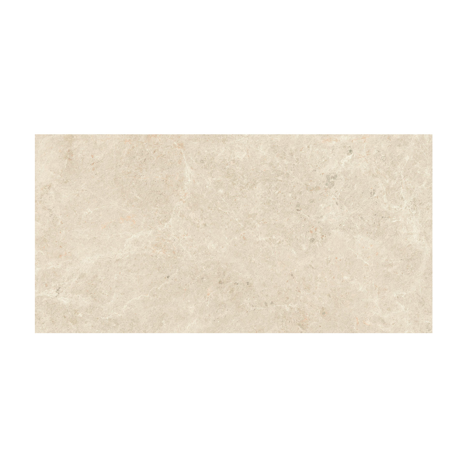 Nyra - Hay is a rectangular beige stone tile featuring a subtle, natural stone texture with light veining on a white background.