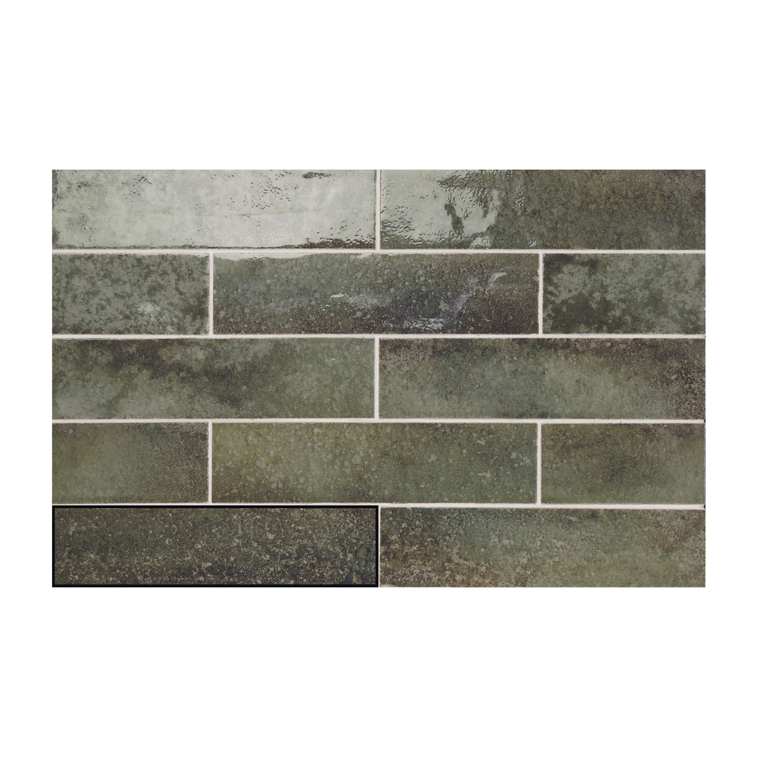 Rectangular Touch - Green tiles arranged in a staggered brick pattern on a white background, with one tile in the bottom left outlined in black.