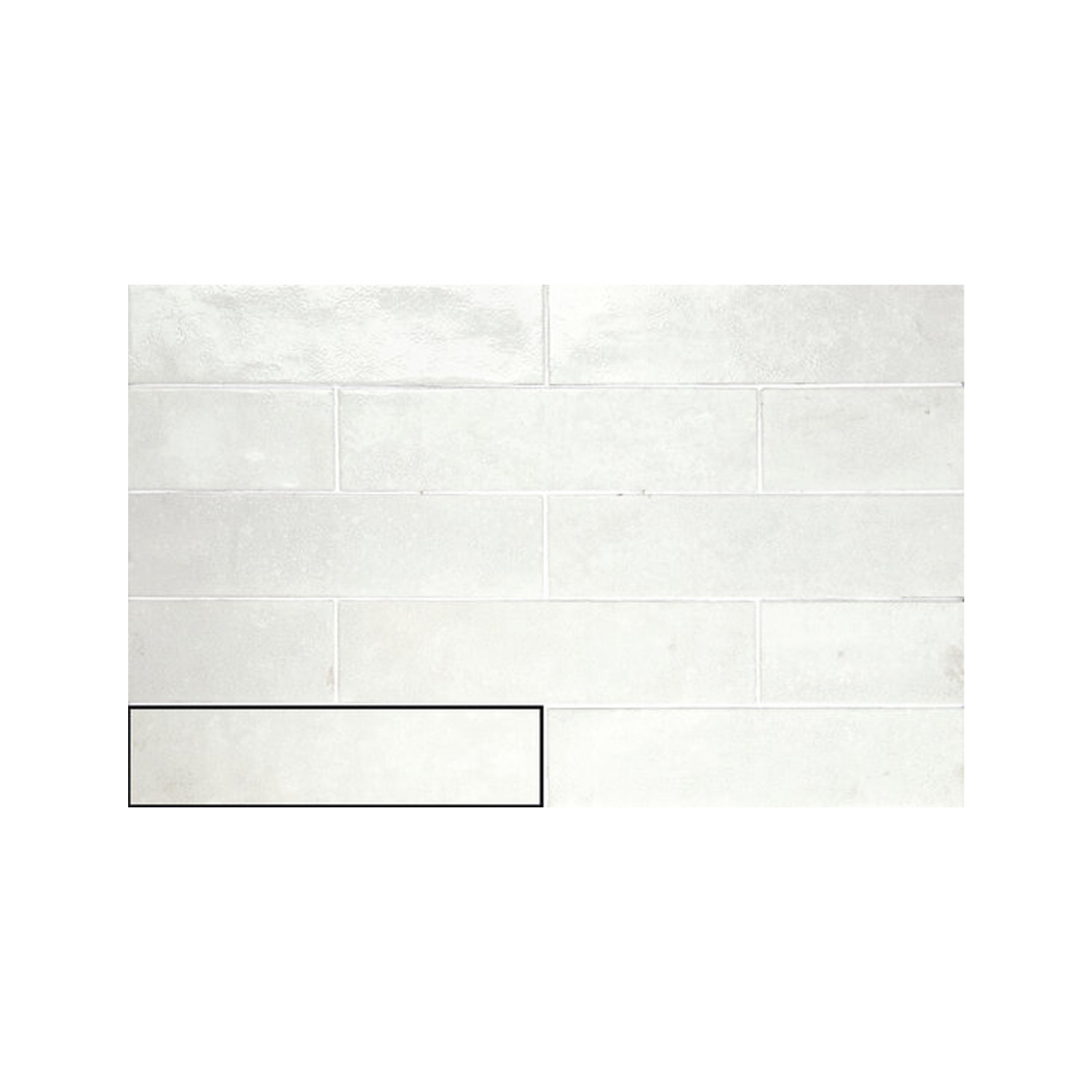 Touch - White rectangular subway tiles arranged in a staggered pattern, with one Touch - White tile in the bottom left outlined in black for emphasis.