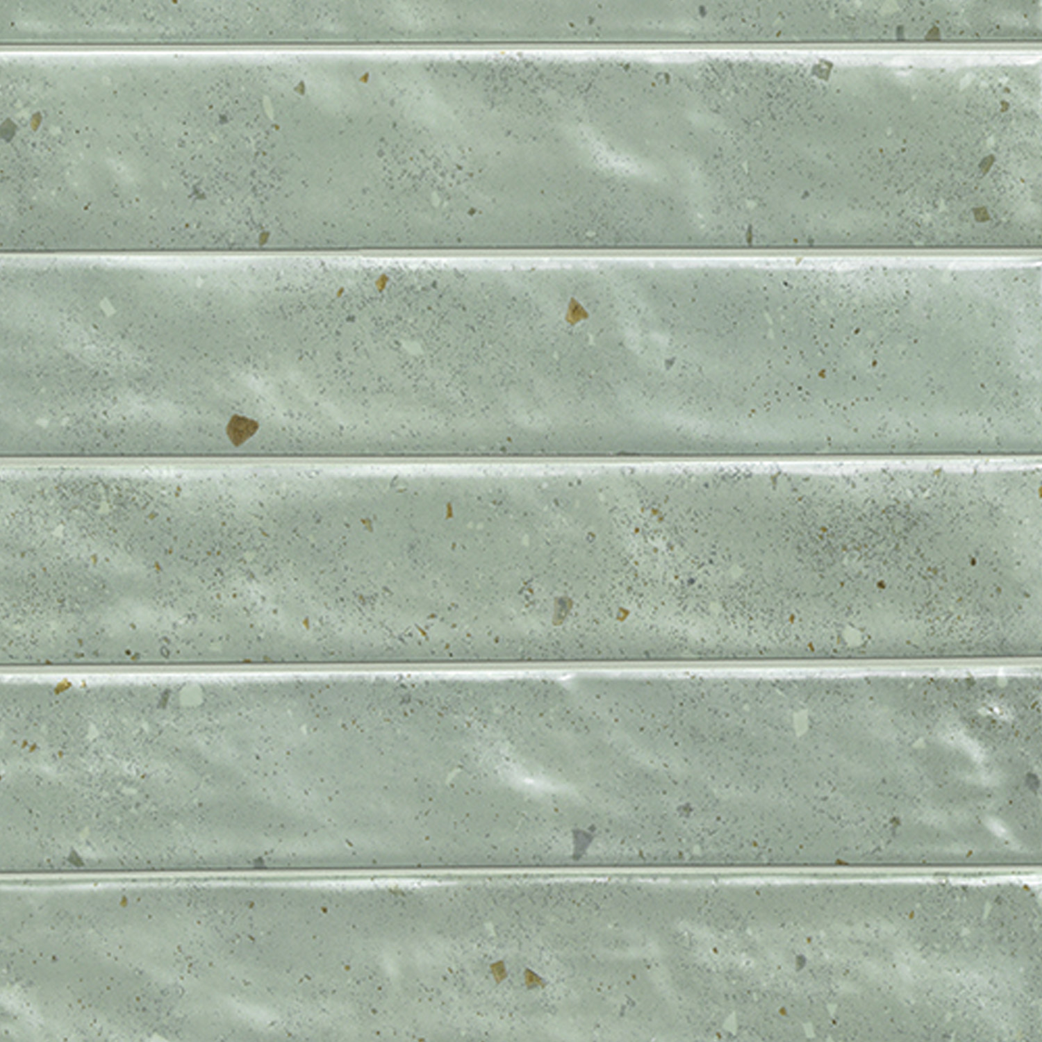 Via Del Sale - Green features light green ceramic wall tiles with a glossy finish, a subtle speckled pattern, and slim horizontal rectangular shapes arranged in even rows.