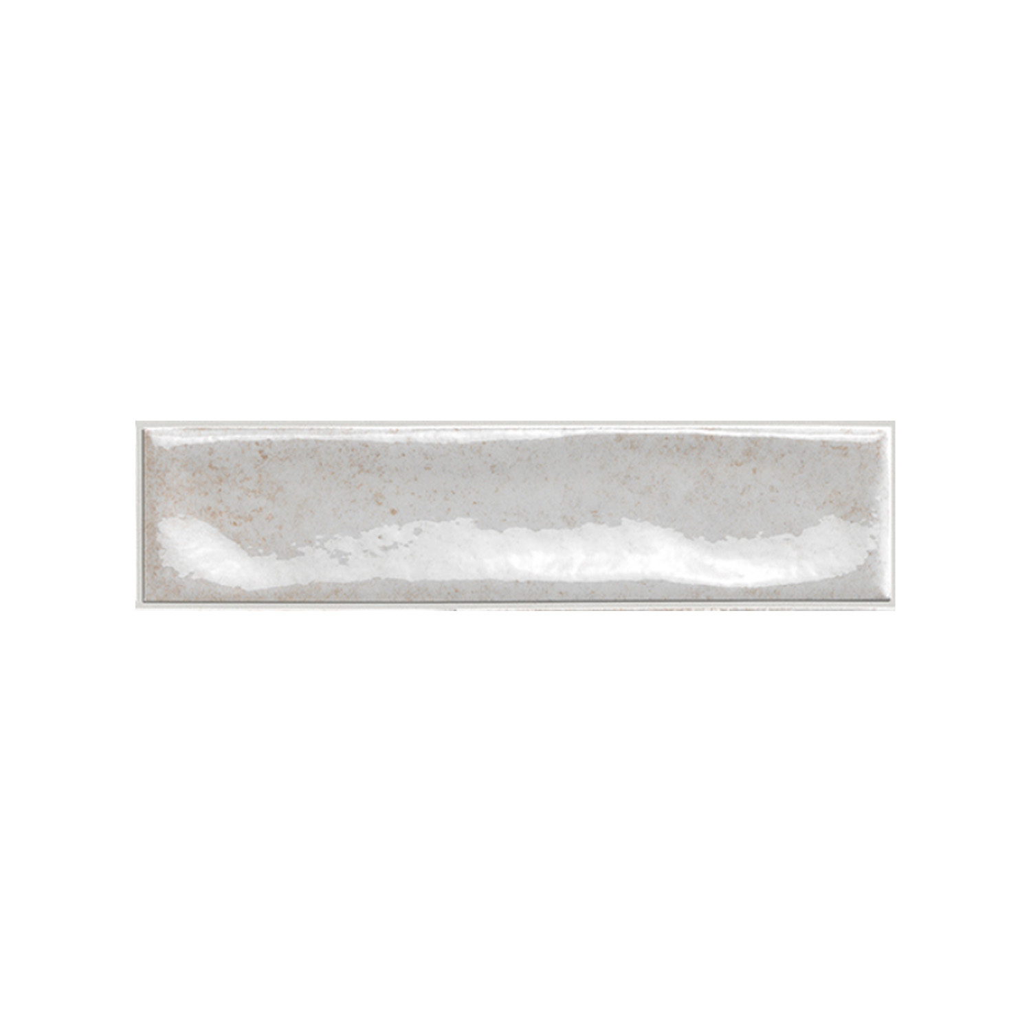 A rectangular, glossy, light gray ceramic tile with slightly beveled edges from the Vibe - Bone collection, isolated on a white background.