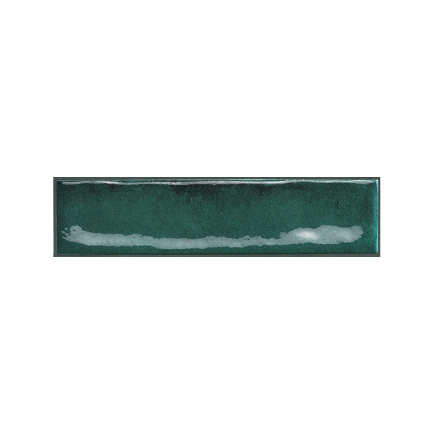 A rectangular Vibe - Forest Green tile featuring a glossy dark green surface and an irregular, lighter streak running horizontally across the center.
