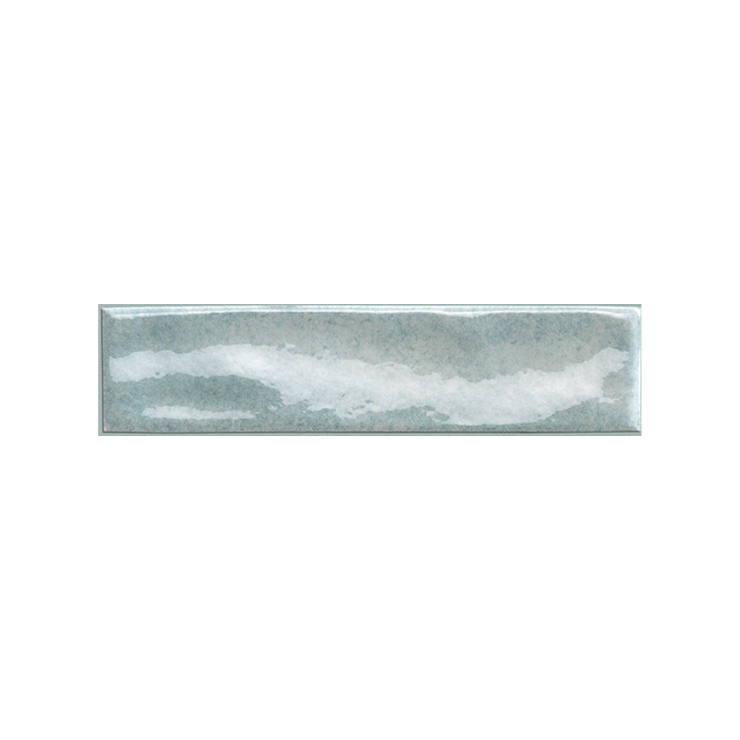A rectangular, glossy, light blue ceramic tile named “Vibe - Mint Leaf,” featuring subtle white cloud-like patterns on its surface, is displayed against a white background.