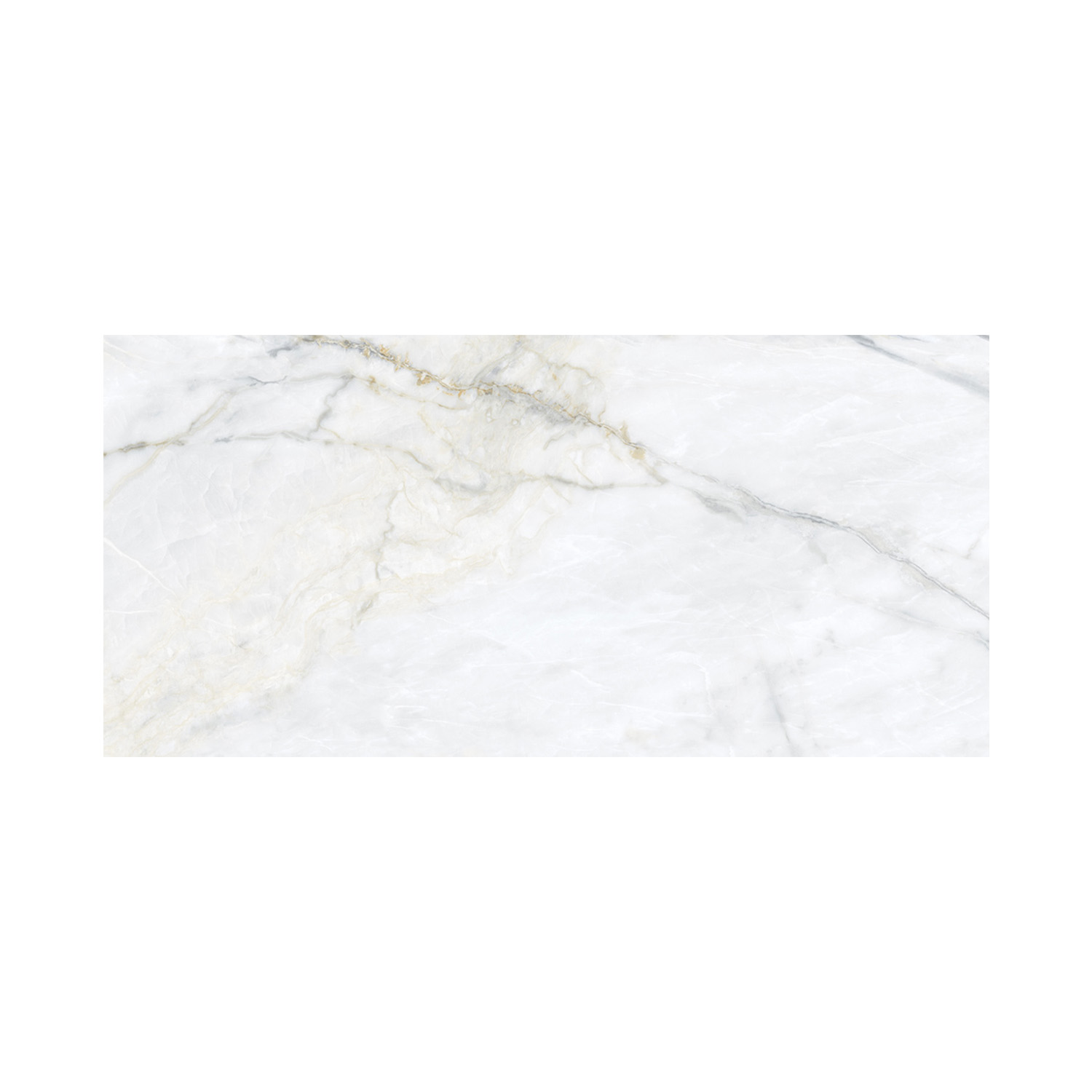 Calacatta Bluette features a white marble slab with subtle gray and beige veining, displaying a smooth and polished surface. Its natural, irregular pattern imparts a luxurious and elegant appearance.