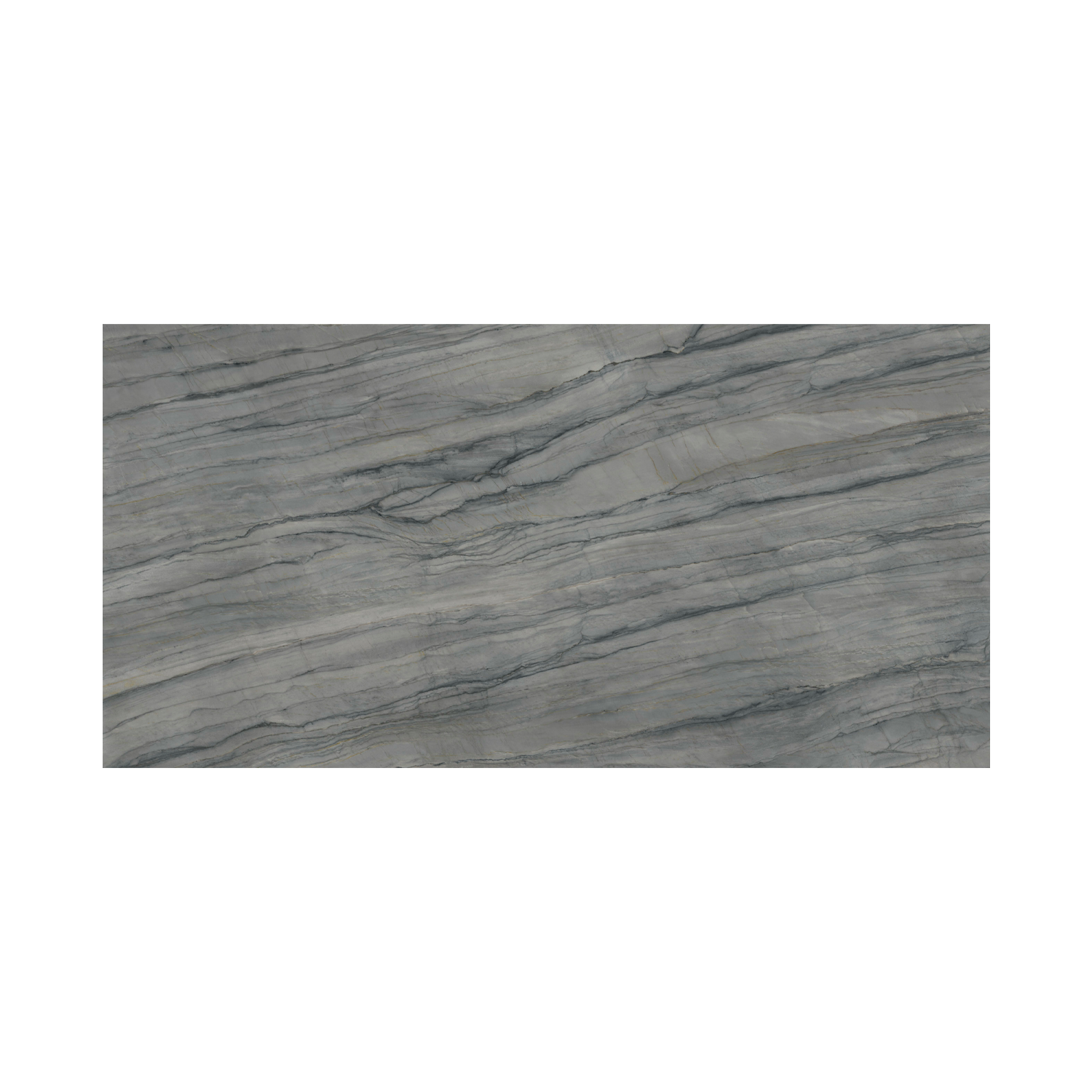 Grey Storm is a rectangular slab of gray marble featuring natural, wavy, dark gray veining that runs horizontally across its smooth and polished surface.